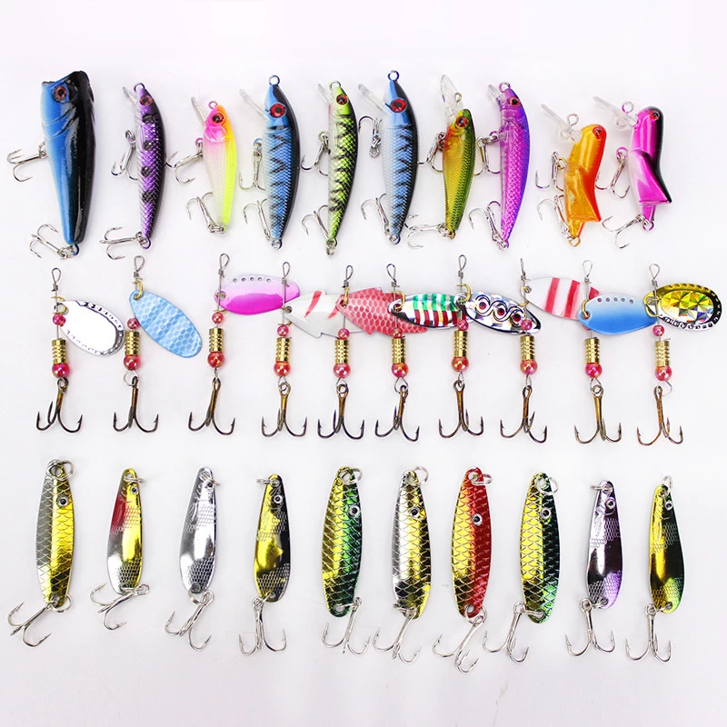 

30pcs Fishing Lure Set Spinner Sequins Artificial Swimbait Metal Willow Sequins Wave Grilled Pencil Mixed Fishing Hard Baits