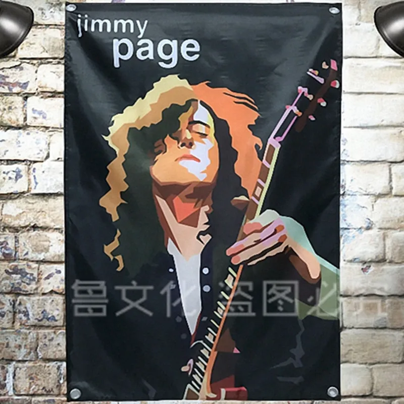 &quotJimmy страница&quot рок музыки подвесная ткань Wall Art флаг группы плакат на холсте