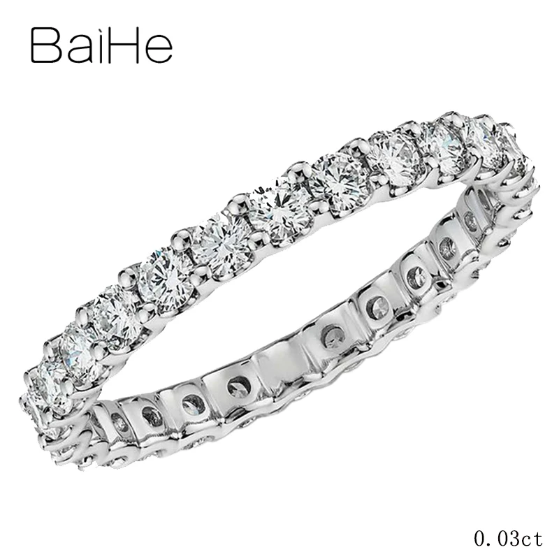 0.03ct BAIHE, 18 К, белое золото, всего 0.93ct H/SI, Круглый,, натуральные бриллианты, обручальное, свадебное, женское, модное, ювелирное, подарочное кольцо - Цвет камня: 0.03ct
