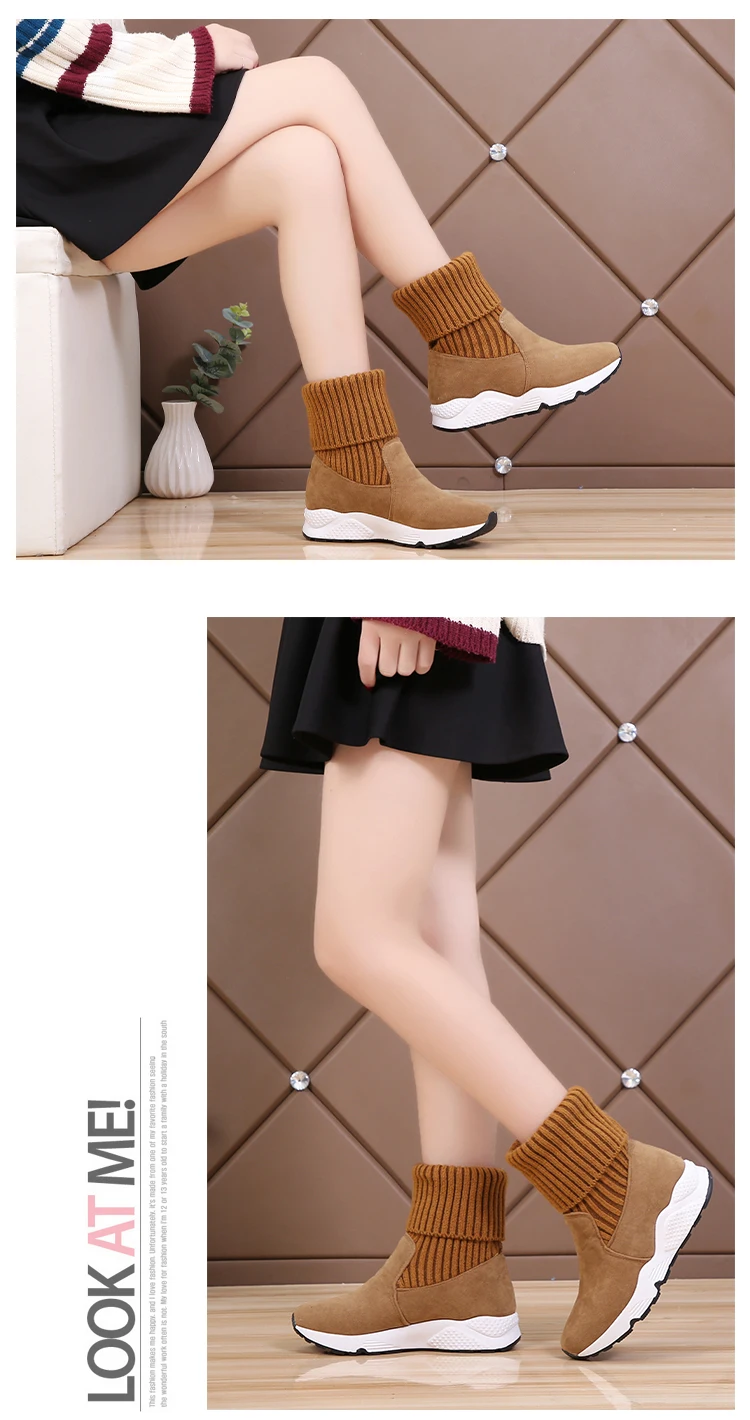 New Ladies Winter Knit Sneakers Women Shoes Designer Winter Sneakers Fur Warm Plush Sport Sock Boots Casual Shoes Female