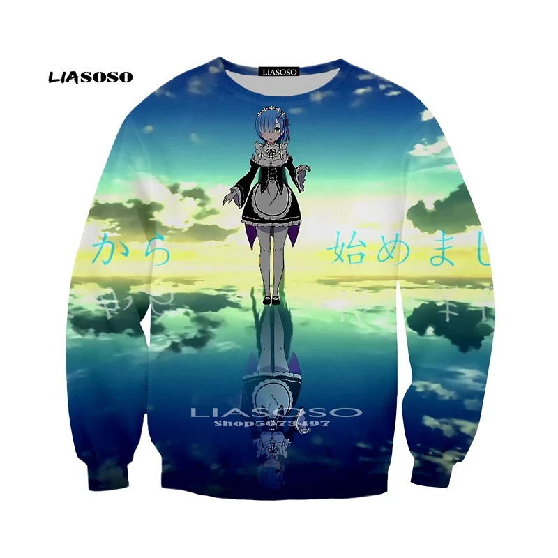 LIASOSO мультфильм аниме Re Zero Rem круглый свитер стиль модные толстовки Топы Прямая красочные плюс размеры S-6XL