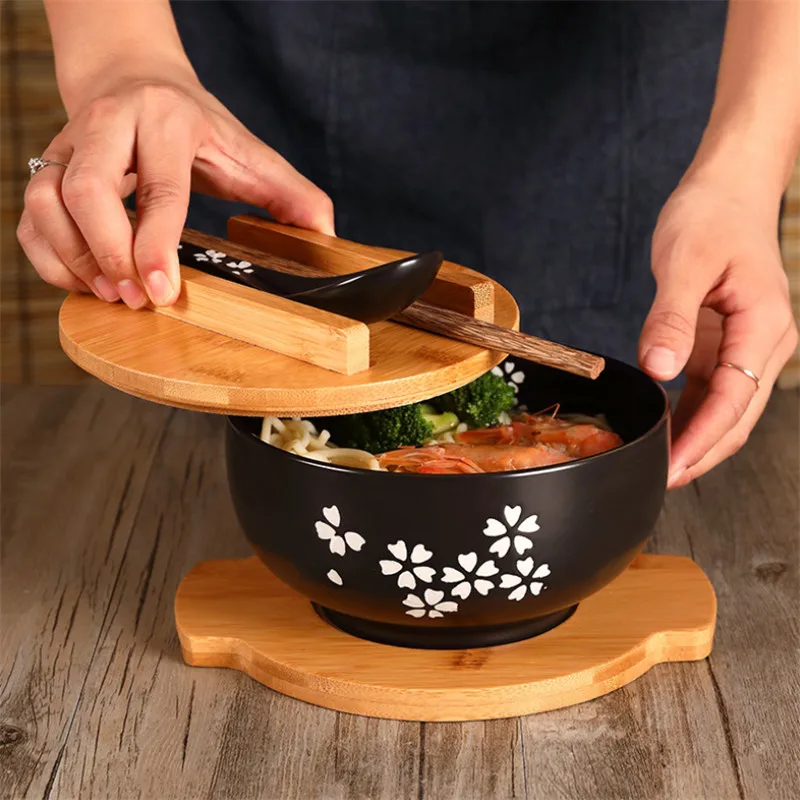 Миска Для рисовой лапши в японском стиле с крышкой ложкой и палочкой для еды