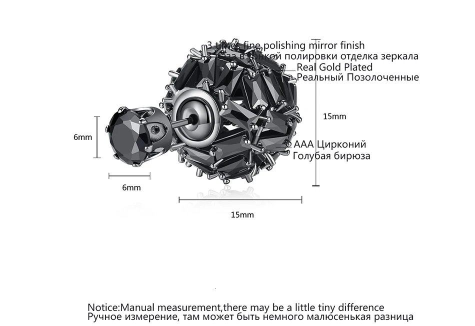 LUOTEEMI, модные ювелирные изделия, двухсторонние круглые серьги-гвоздики, прозрачный черный кубический цирконий, серьги для девочек, друзей, рождественский подарок