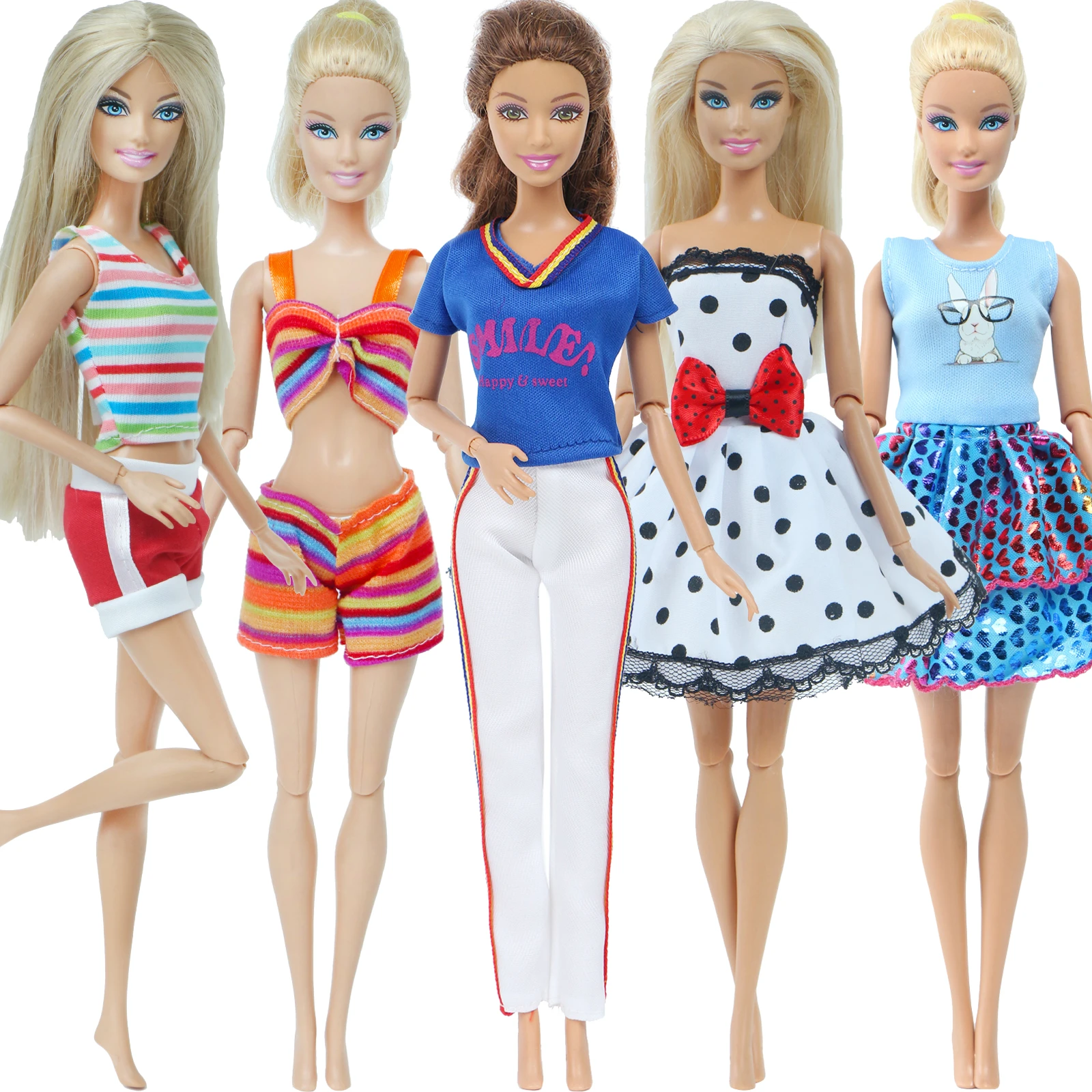 5 unids/lote = 2 conjuntos de trajes de + uds. De falda de vestido + 1 ud. De blusa pantalones para muñeca Barbie DIY juguete para niña| Muñecas| - AliExpress