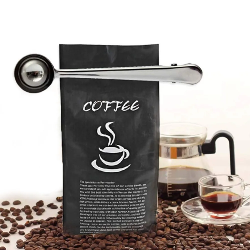 

1PC Multifunctional Stainless Steel Coffee Coffee Sealing Bag Kitchen Clip Scoop Measuring Tools Coffee Scoop Spoon With Tea