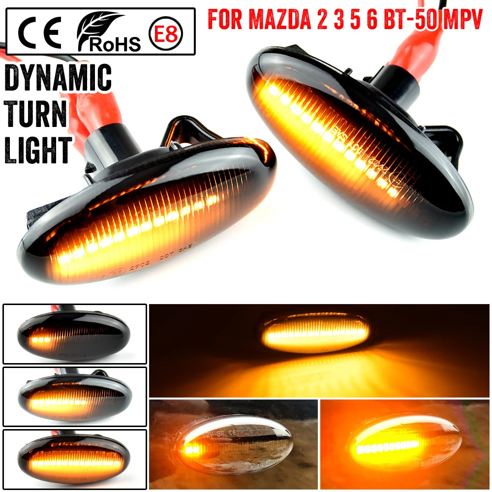 Modern Styling LED Side Indicator Repeater Turn Signal Blinker For Mazda 2 3 5 6 GG GY MPS BT-50 MPV Smoked Clear Dynamic Lights |