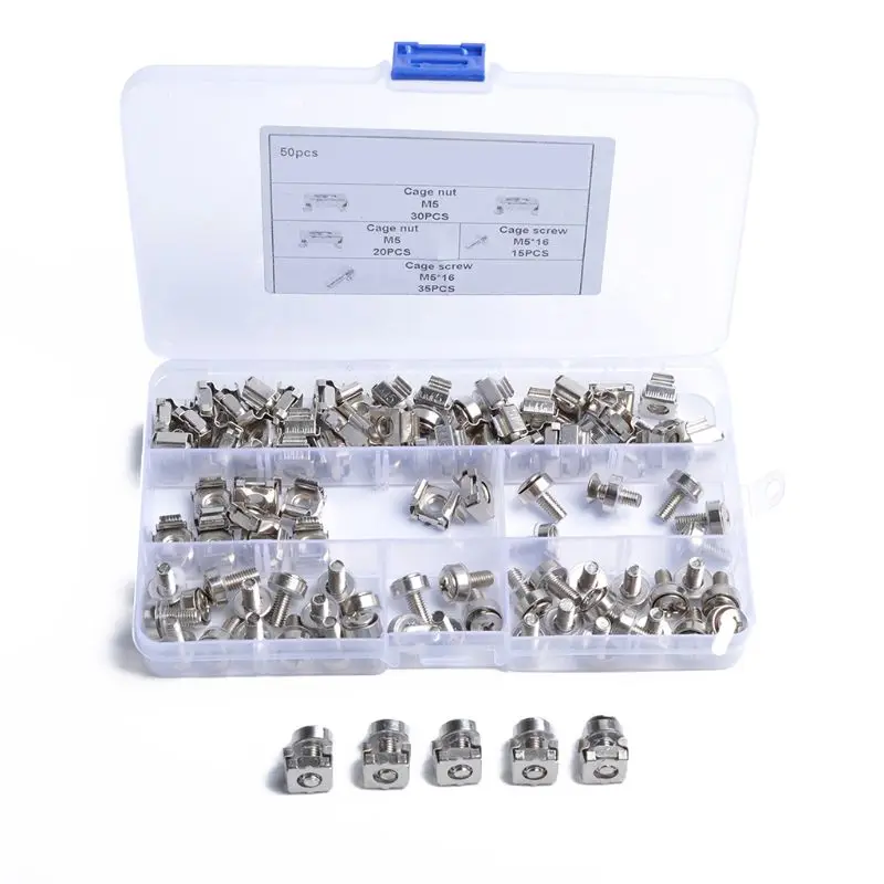 

50 Sets M5 Square Hole Hardware Cage Nuts & Mounting Screws Washers for Server Rack and Cabinet (M5 X 16mm)