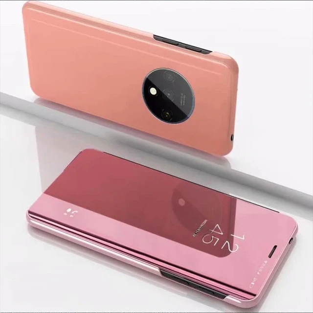 Rose gold Чехол для Oneplus 7 T, чехол для Oneplus 7 Pro, зеркальный умный флип-чехол, прозрачный вид из искусственной кожи, чехол для Oneplus 7T 1+ 7T 7 Pro, чехол - Цвет: Rose gold