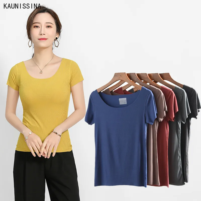 

Modal T-Shirt Women Summer Seamless Short Sleeve tshirt Large Size O-Neck Slim Stretchy Bottoming Shirt Summer Woman Clothes