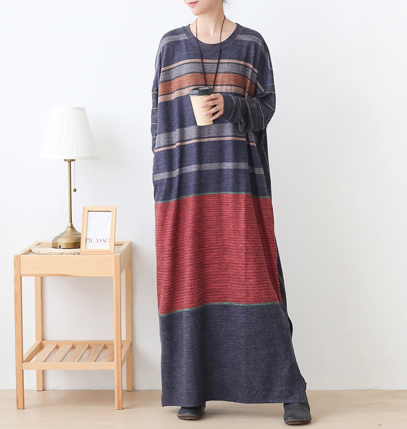 New Autumn Maxi Dresses for Women Casual Loose Long Sleeve Dress Women Knitting Striped Rabbit Hair Printed Robe Winter Vestidos New Autumn Maxi Dresses for Women Casual Loose Long Sleeve Dress Women Knitting Striped Rabbit Hair Printed Robe Winter Vestidos