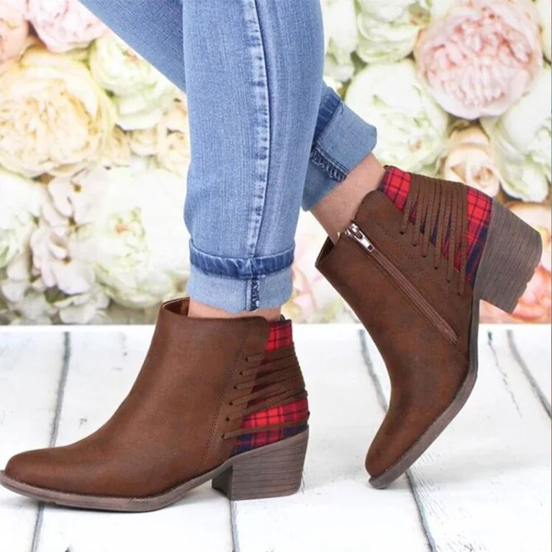 

New Women's Ankle Boots Autumn Zip Woman Femal Short Boot Thick Mid Heels Fashion Ladies Women Shoes Plus Size Hot Sale