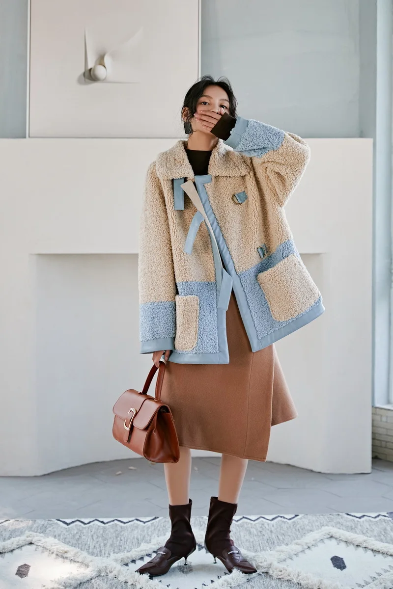 Winter Women High Quality faux lambswool Fur OverCoats Luxury long casual Thick Warm Plus Size female cloth beige free ship