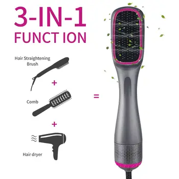 

Hair Dryer Straightener Hot Air Brush One Step 3 in 1 Fast Volumizer Comb for Curly and All Hair Types Negative Ion Ceramic Blow