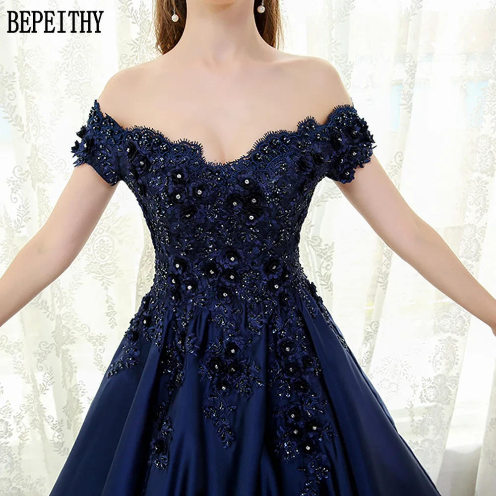 BEPEITHY, на заказ, vestido de festa, с v-образным вырезом, темно-синее, кружевное, расшитое бисером, винтажное платье для выпускного вечера, с открытыми плечами, длинное вечернее платье