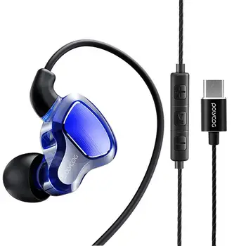 

New Earbuds Dual Moving-Coil HD Stereo Sound Earphone Type-C Plug Earphones with Mic for Xiaomi Oppo Huawei Vivo-phone Headset