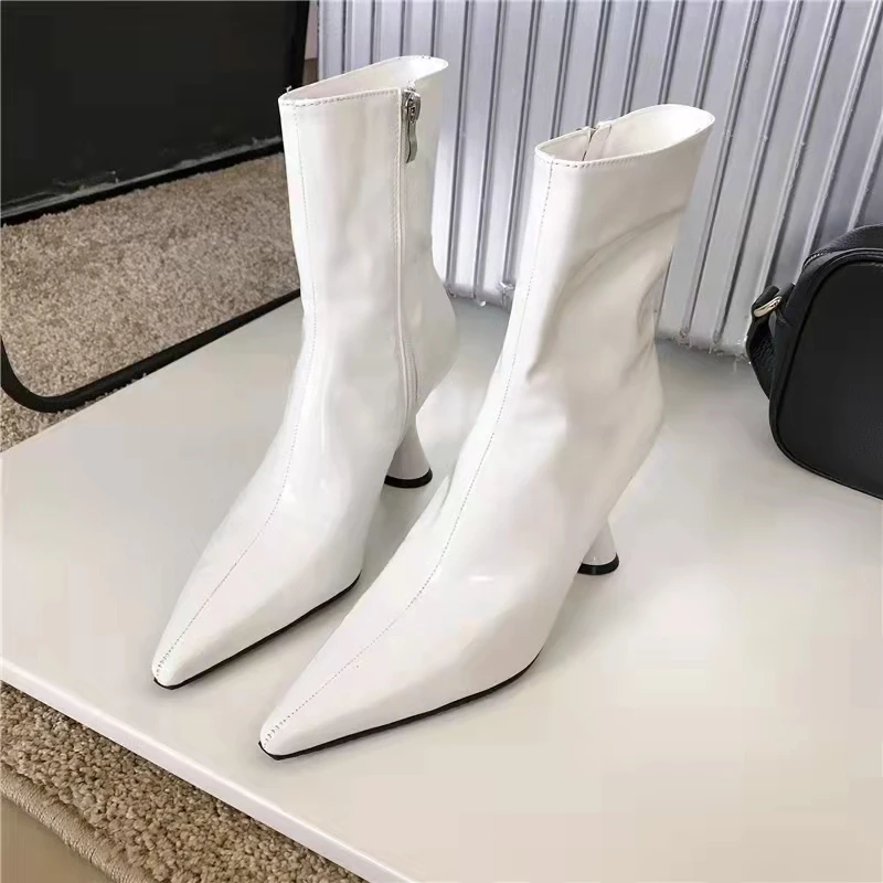 2021 Autumn Winter Patent leather Women Boots Comfortable Cup heeled Ankle boots Fashion High heels Chelsea Short Boots Shoes 