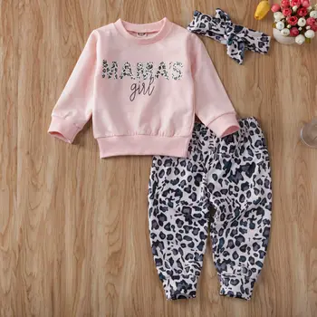 

3Pcs Newborn Infant Baby Girl Clothes Long Sleeve Letter Printed Top T-shirt Leopard Printed Pants Outfit Set