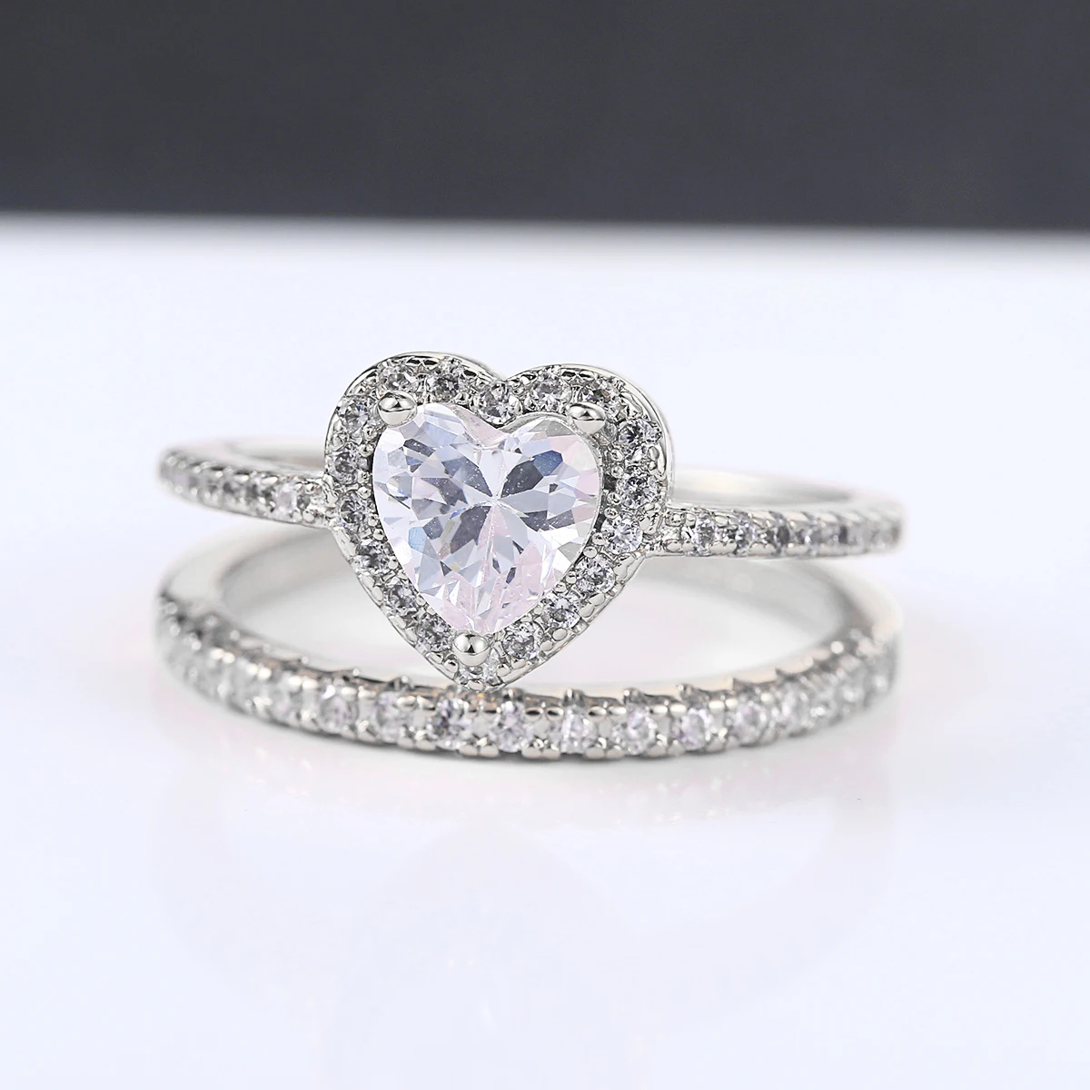 Двойные модные свадебные кольца в форме сердца с кристаллами для женщин AAA+ Циркон Обручальное кольцо Гламурное модное ювелирное изделие R841 - Цвет основного камня: white gold set
