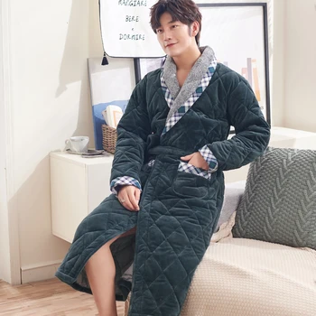 

Winter Men Knitted Cotton Flannel Homewear Kimono Robe Gown Keep Warm Sleepwear Nightwear Casual Soft Intimate Bathrobe Gown