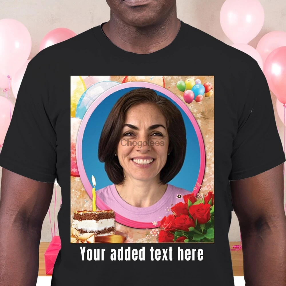 Red Roses Birthday Photo T-shirt Custom Word Shirt Your Unisex Picture B-Day Short Sleeve Tee #BD012 |