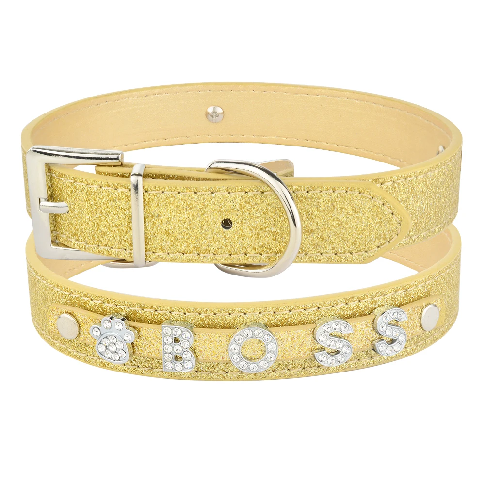 Personalized Rhinestone Bling Charm Leather Collar for Dog