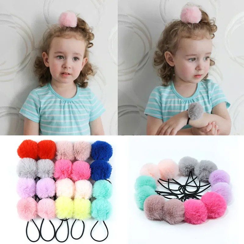 Coleteros elásticos para el pelo para niña y mujer, pompones de piel de  conejo de imitación de 5cm, gomas elásticas de goma para el pelo, bolas  hechas a mano, Scrunchies para el