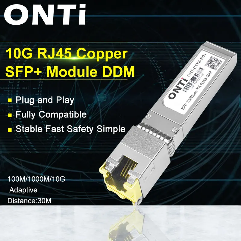 Modulo Onti 10G Rj45 Rame Sfp + 10Gbase-Tx Ethernet Fibra Ottica Ftth Compatibile Con Switch Cisco/Mikrotik 30M / 80M