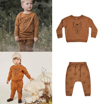 

EnkeliBB Rylee and Cru Kids Fox Pattern Sweatshirt Pants Matching Boys Long Sleeve Casual Tops For Autumn Winter Child Clothes
