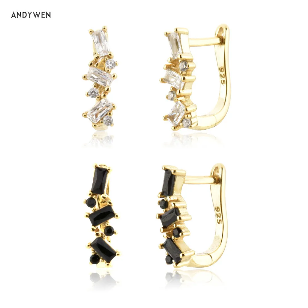 

ANDYWEN 925 Sterling Silver Gold Gold Zircon CZ Clear Black Ovals Hoops Piercing Pendientes Clips Women Wedding Jewels Gift