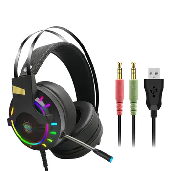 

USB/3.5mm Interface Gaming Headset With Mic for PC Computer Professional Wired Stereo Gamer Headphones Surround Round RGB Light