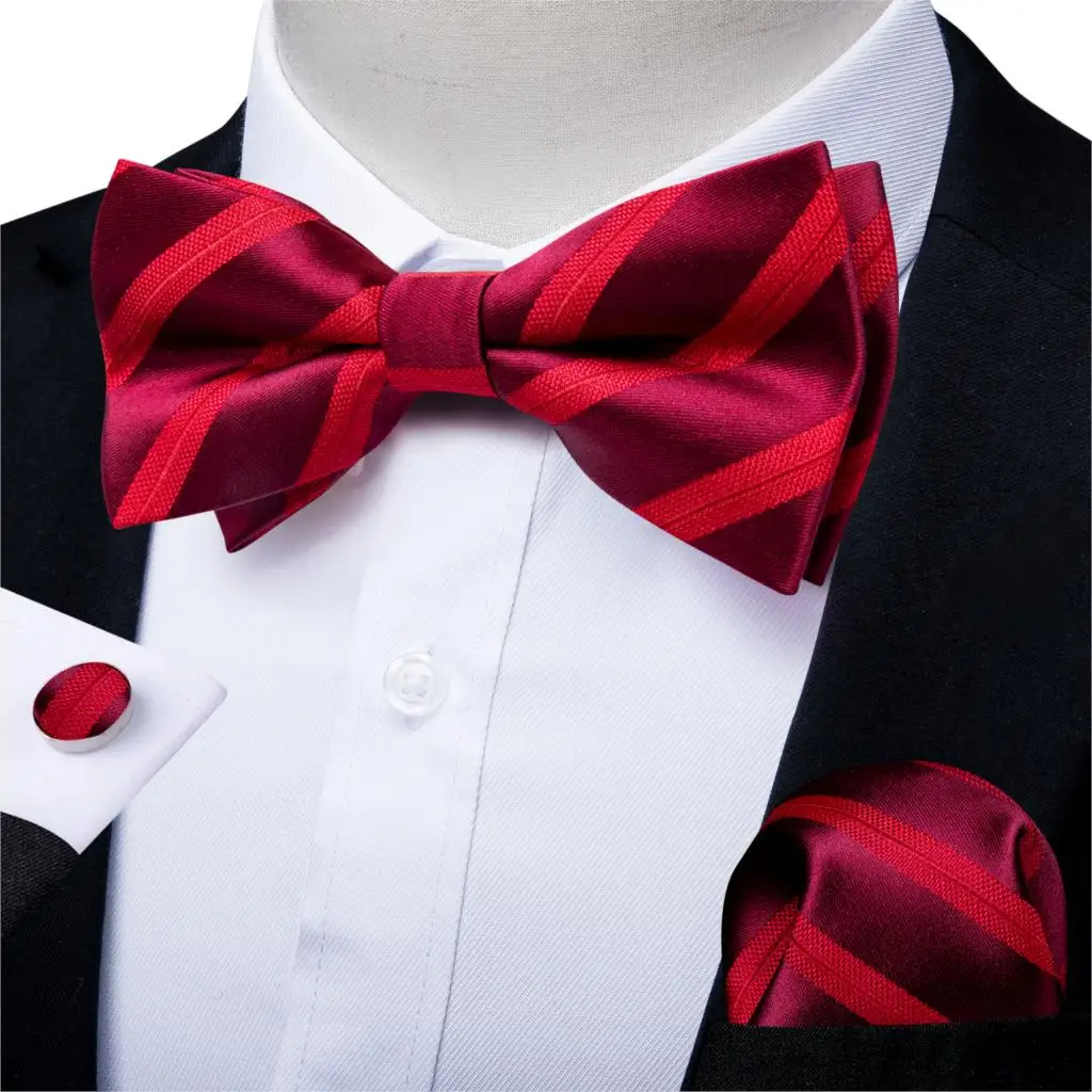 Mens Stripes Pre-tied Adjustable Bow Tie With Hanky
