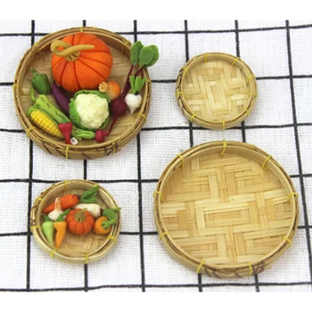 

Cute Mini 1/12 Dollhouse Miniature Bamboo Basket Pretend Play Kitchen Doll Food Toy Accessories