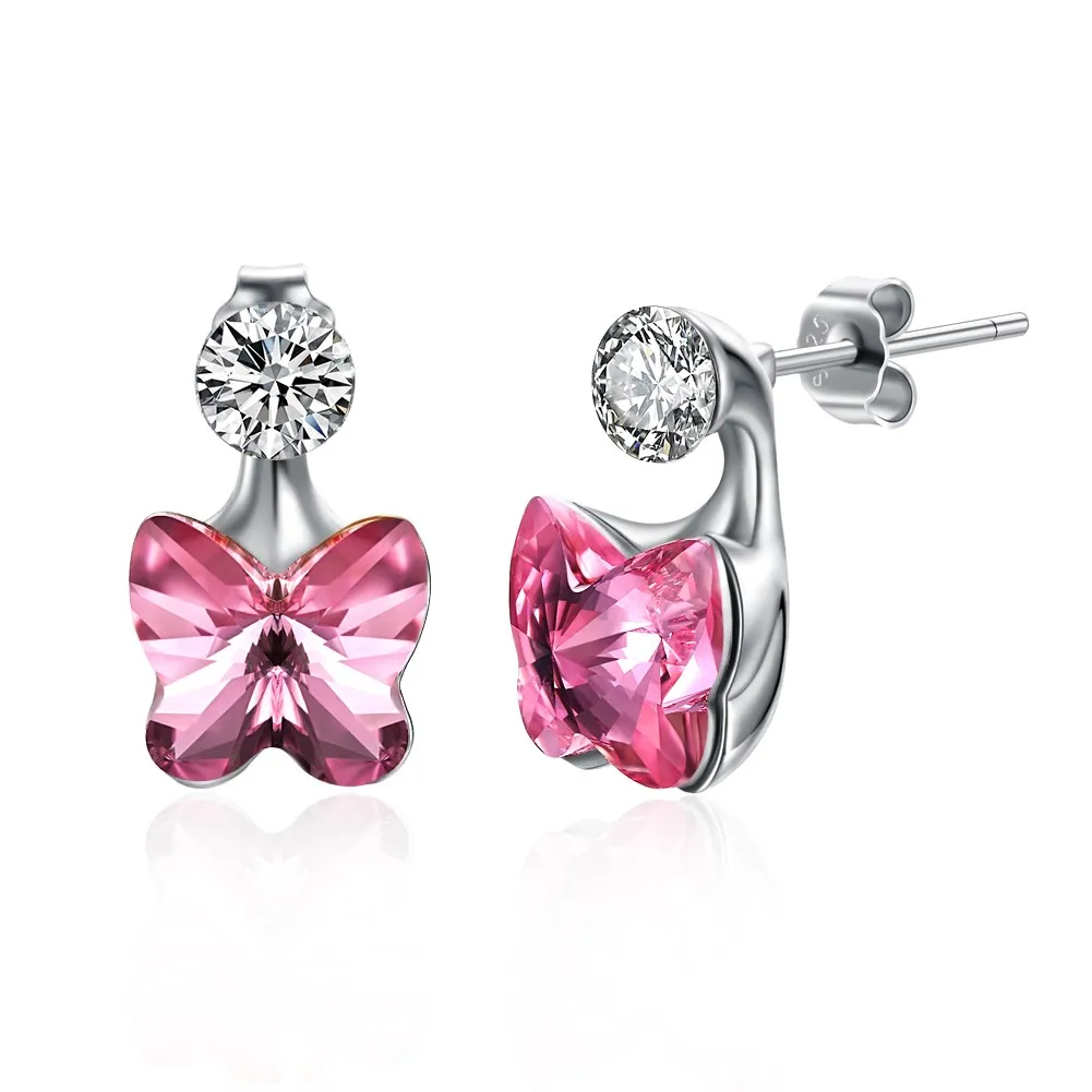 

Pink Romantic Love Crystal Stud Earrings Lady Butterfly Crystal Inlay Earrings Engagement Marriage Essentials Earrings Jewelry