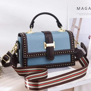 

Female bag 2020 new Hong Kong style rivet lock fashion shoulder small square bag simple ladies crossbody bag handbag