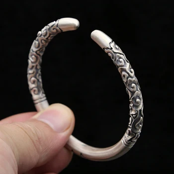 

Men's Women Real 925 Sterling Silver golden cudgel Monkey king Cuff Bracelet Punk Jewelry A4587