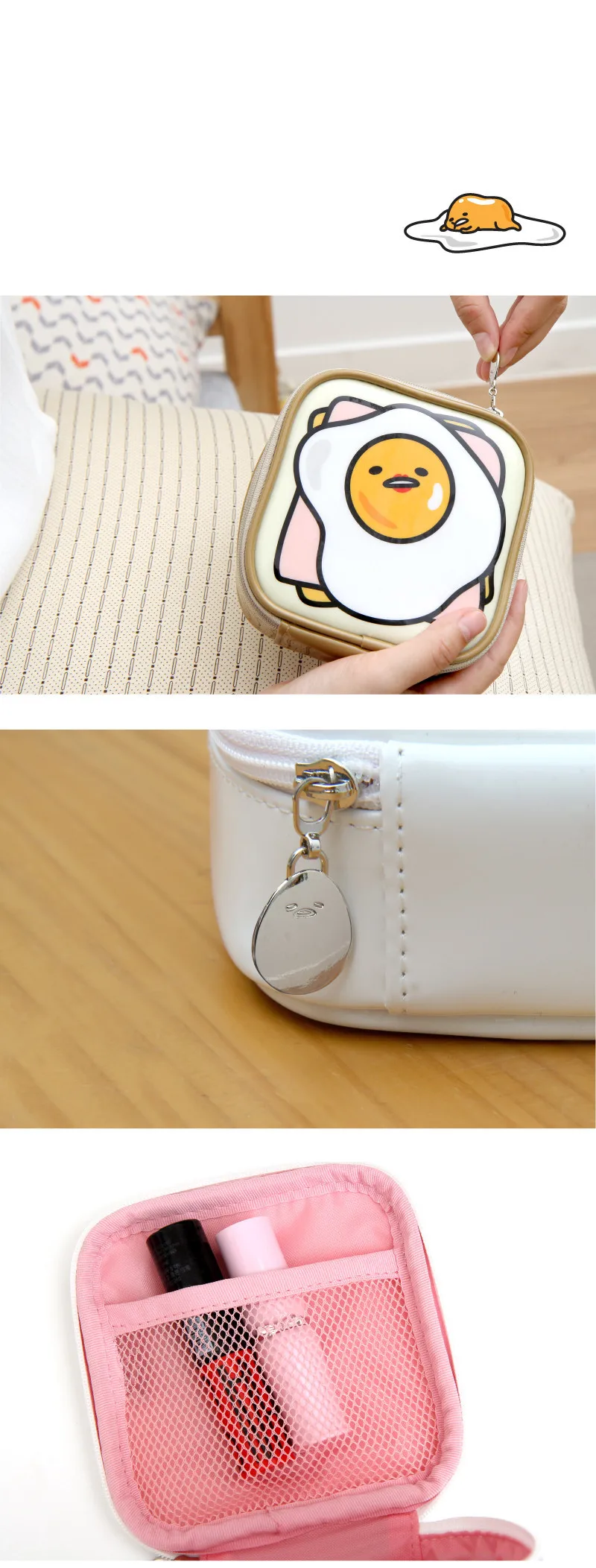 Японская мультяшная косметичка Gudetama для женщин, дорожная сумка для хранения, ПВХ водонепроницаемая сумка для мытья рук, косметичка