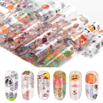 

10 pieces / set Halloween drawings nails sheets transfer stickers skull pumpkin witch envelopes complete glue adhesive DIY manic