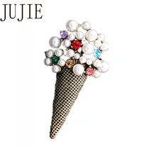 Broche de helado JUJIE broches de comida Vintage para mujer Broche de perlas 2020 pines para hombres joyería de moda Dropshipping