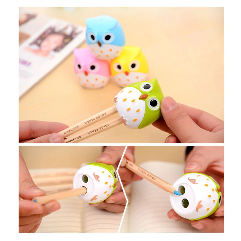 

1pc lovely Owl Pencil Sharpener practical Gift Stationery Student Double Hole Pencil Cartoon Pencil Sharpener