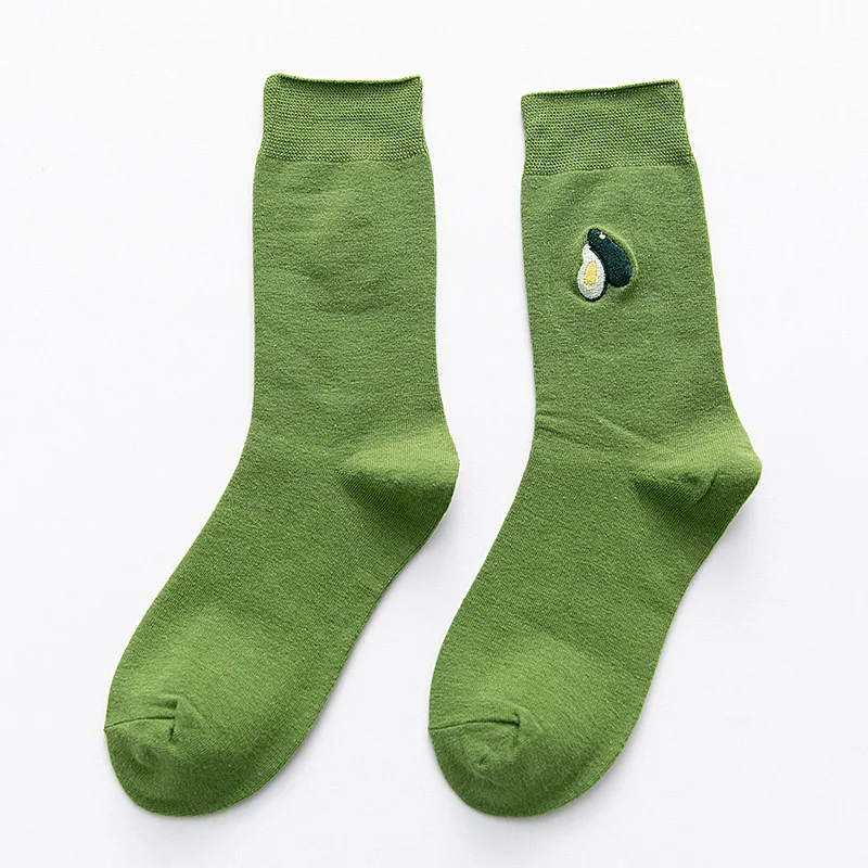Авокадо зеленый фрукты уличная белые черные хлопковые Повседневные носки зимние теплые женские мужские носки милые забавные короткие счастливые носки