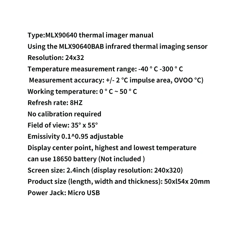 Портативная камера, инфракрасная цифровая камера MLX90640, инфракрасный imager, 2,4 дюймов, цифровой ЖК-дисплей, жидкокристаллический дисплей, перезаряжаемый