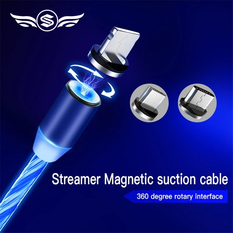 

LED Lighting Fast Charging Magnetic Cable USB Type C Cable Magnetic Cable USB Micro Charger Cable Wire for iPhone Huawei Samsung