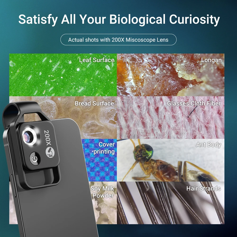 APEXEL 200X Phone Camera Microscope Lens HD Cellphone telescope Lens Portable Digital Microscope Phone Macro Lentes phone microscope lens