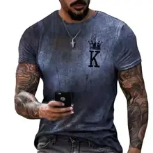 Camiseta de moda europea y americana para hombre, ropa de calle de cuello redondo de verano, camiseta de gran tamaño con gradiente de póker K 3D
