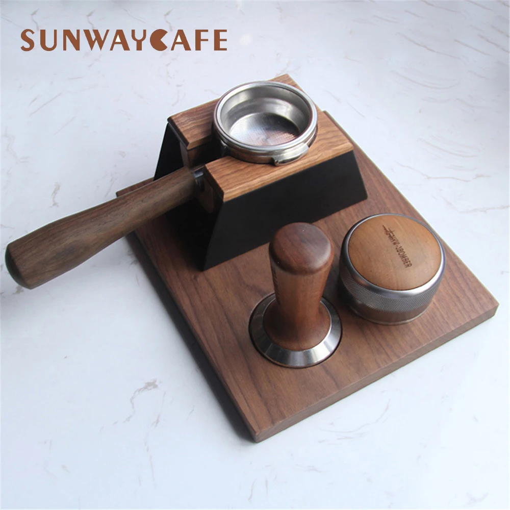 58mm Walnut Wood Coffee Filter Tamper Holder Espresso Tamper Mat Stand