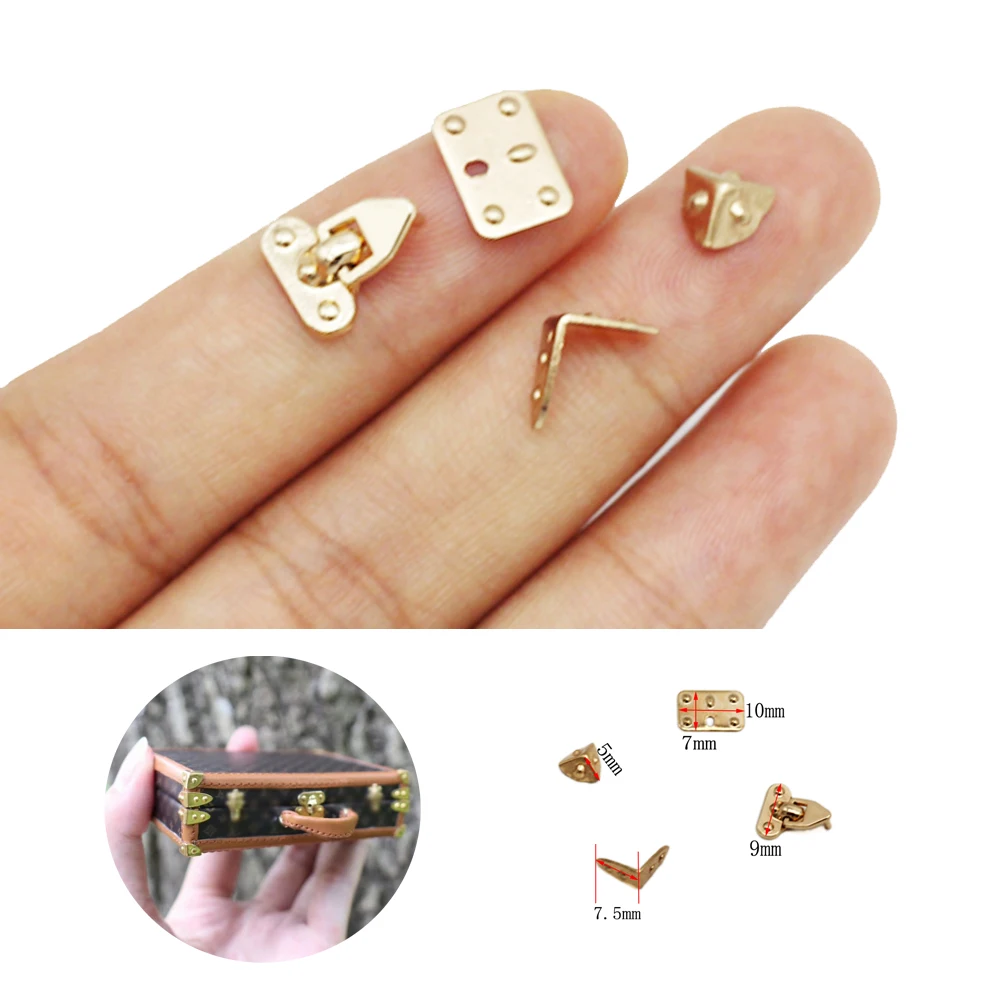 Mini Metal Crafts DIY Manual BJD Doll Bags Parts Doll Suitcase Box Case Corner Protector Luggage Trunk Lock Box Accessories 4Pcs