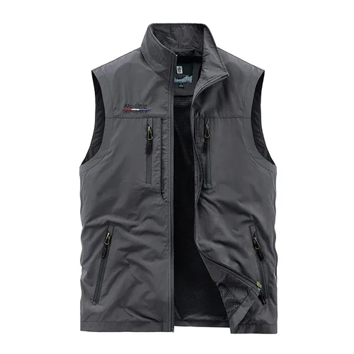FOJAGANTO-새로운 남성용 멀티 포켓 캐주얼 느슨한 조끼, 솔리드 컬러 툴링 스타일 조끼, 얇은 낚시 하이킹 조끼, 신제품 3