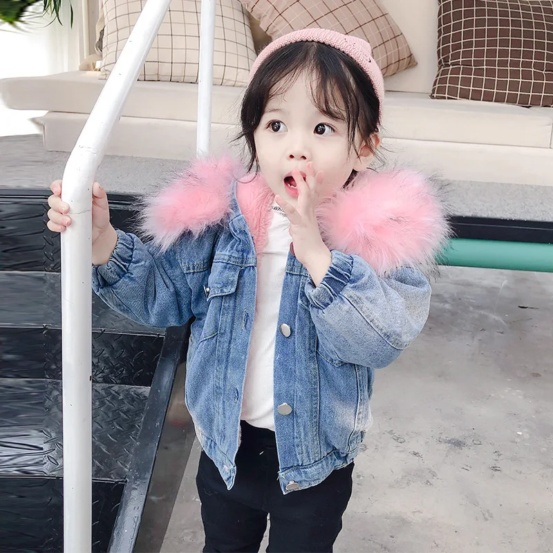 

2019 New Style Fashion-Style CHILDREN'S Jacket Girls Winter Children Children Large Fur Collar plus Velvet Jacket