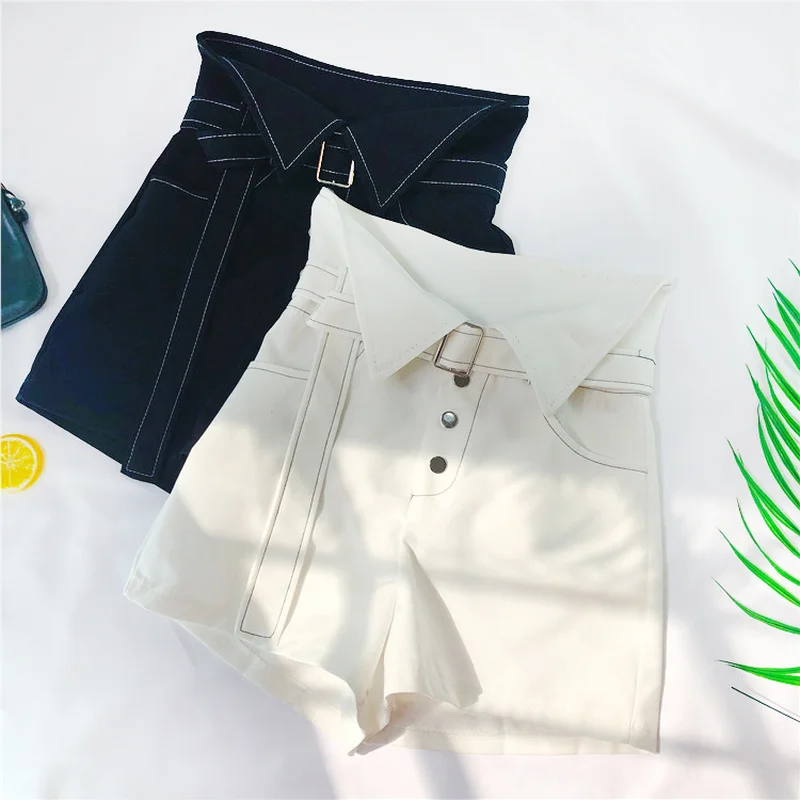 

New Summer Casual irregular High Waist Shorts Women Elegant Solid Sashes sequined shorts Slim Loose Wide Leg Shorts Female Mw764