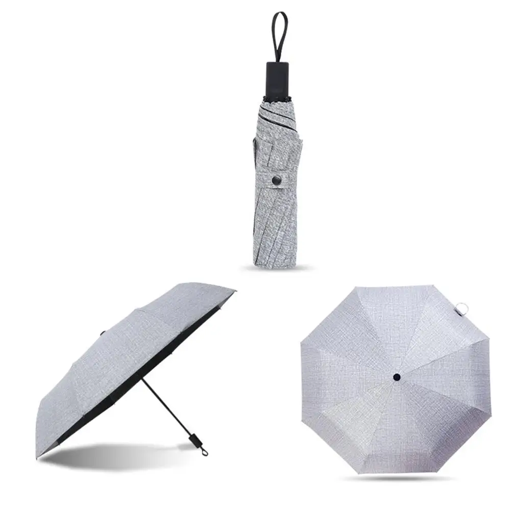 8 Bone Tri-fold Umbrella Simple Cowboy Style UV Protection Sunshade Umbrella Folding Unisex Black Coating Parasol Dropshipping